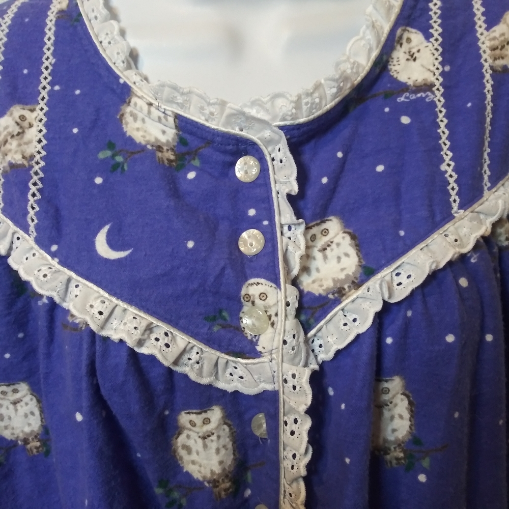 Lanz of Salzburg Harry Potter Style White Owl Patterned Purple Flannel Nightgown - Picture 4 of 12